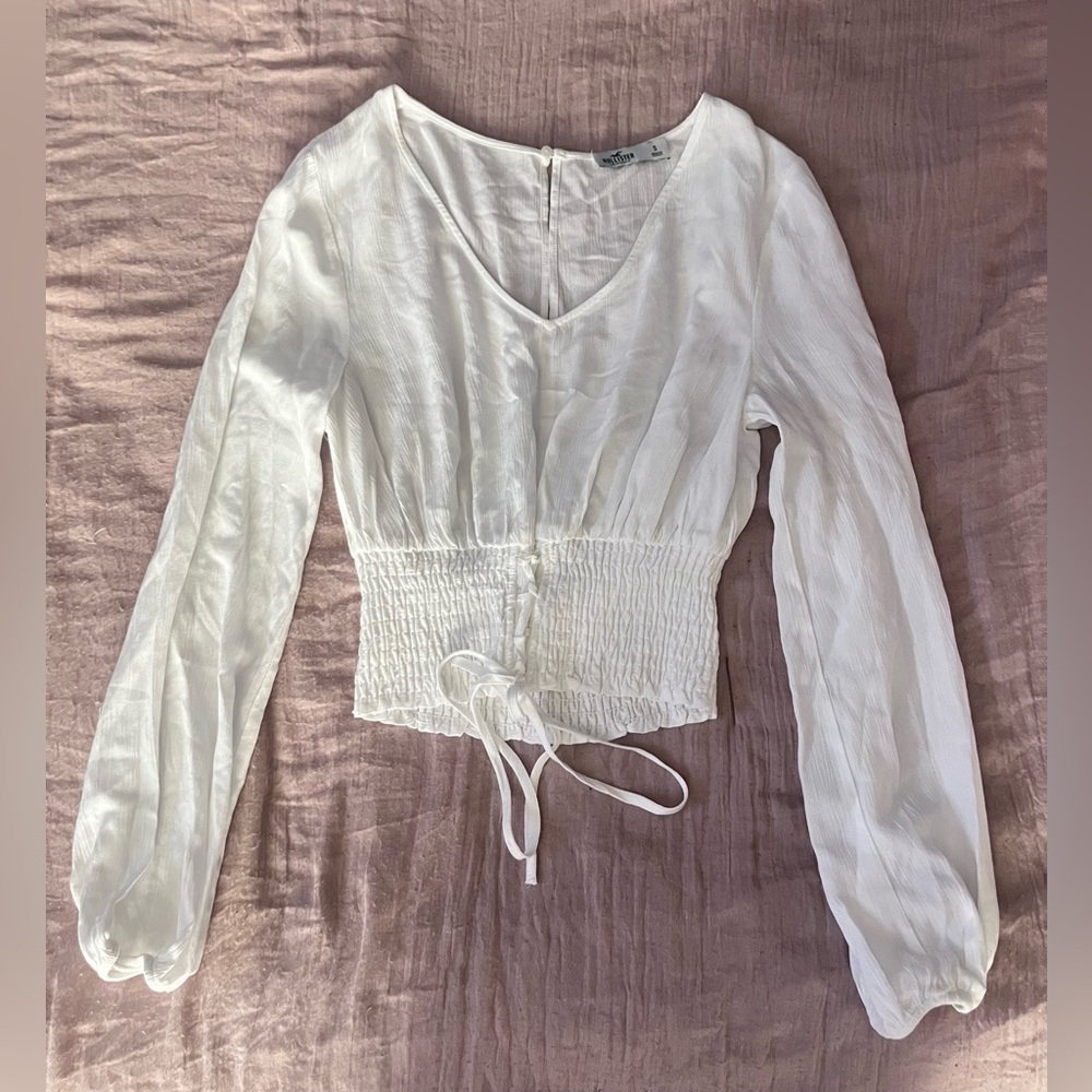 Hollister White Smocked Puff Sleeve Blouse